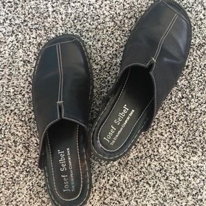 Josef Seibel womens black leather mules